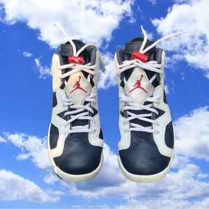 Air Jordan 6 Red, White and Blue Olympic Retro Sneakers with Air Cushioned Sole